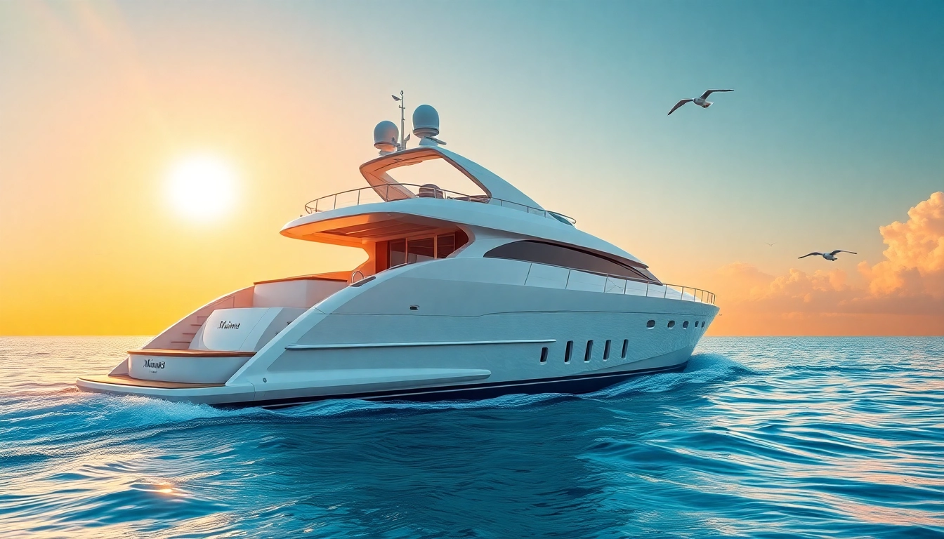 Discover the luxurious Marine88 yacht sailing under a magnificent sunset, showcasing its elegance and charm.