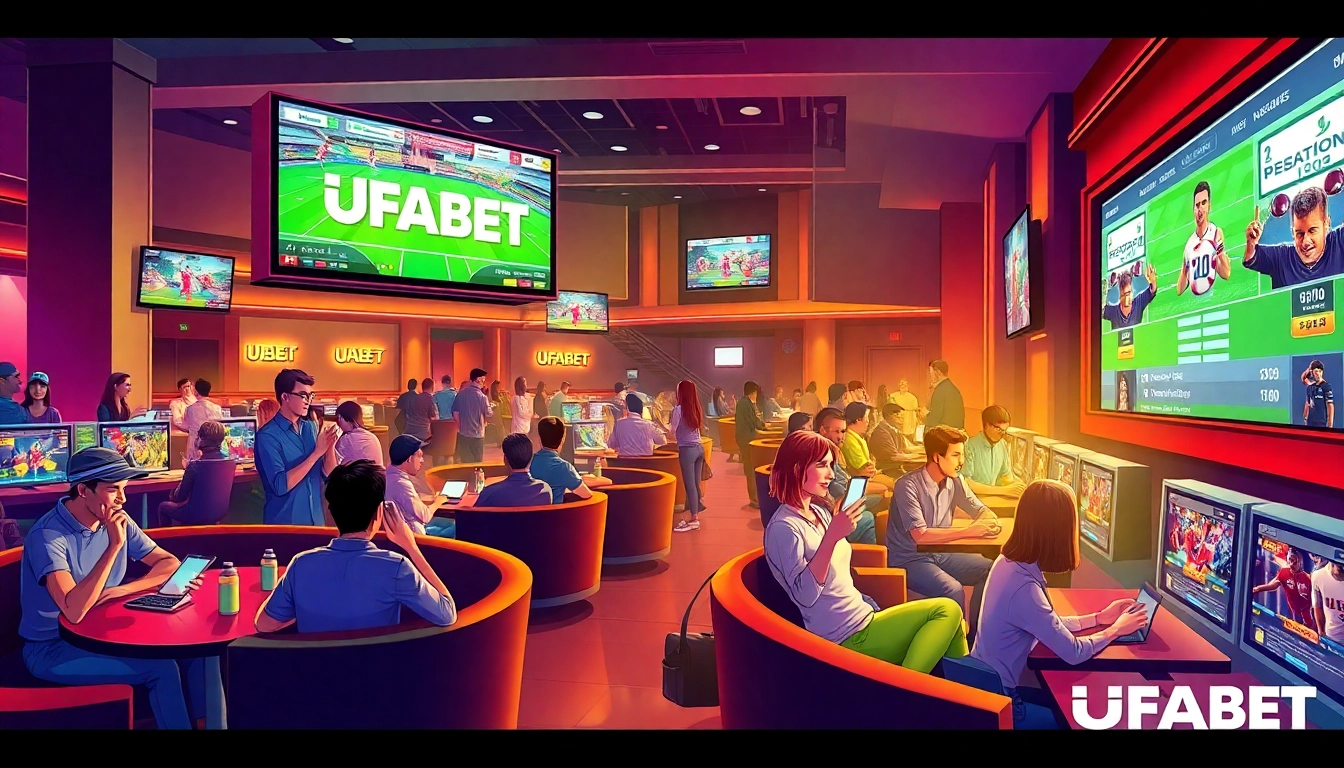 Experience thrilling sports betting excitement at UFABET's vibrant lounge with live games and passionate bettors.