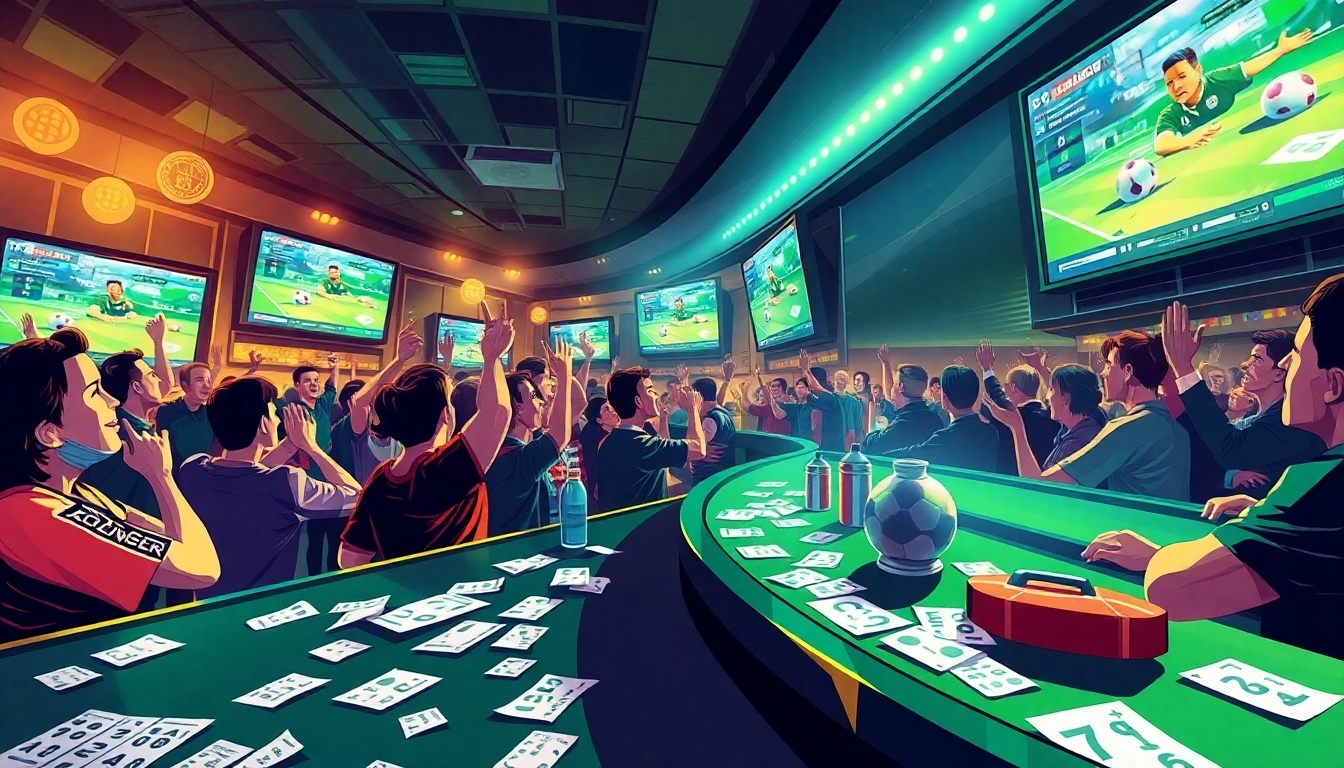 Experience the excitement of sports betting at https://taikubet.nl/ with fans cheering joyfully.